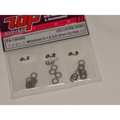 TOP RACING PA-100305 Shim Set M3X5mm (0,1, 0,2 0,3 mm) 10pcs